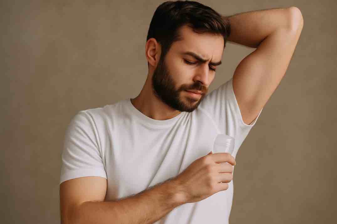 Luonnollinen ja synteettinen deodorantti vierekkäin pöydällä