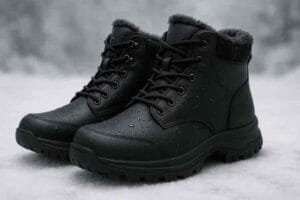 Lämpimät ja vedenpitävät miesten talvikengät lumisella pinnalla.