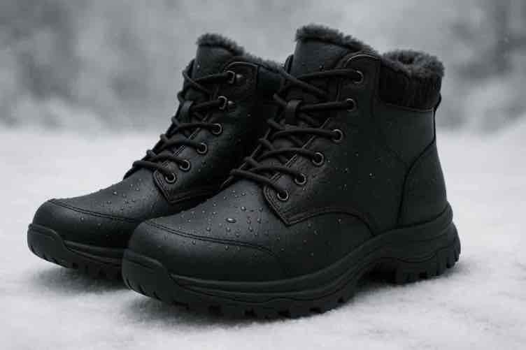 Lämpimät ja vedenpitävät miesten talvikengät lumisella pinnalla.