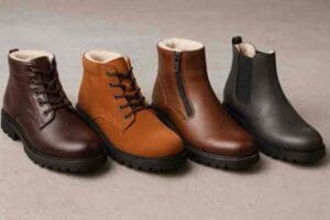 Miesten talvikengät eri tyyleissä: nahkaiset, vetoketjulliset, nauhalliset ja nauhattomat mallit.